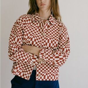 Paloma Wool Checkered Red and White Cotton Jacket Large L Relaxed Final Price